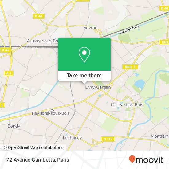 Mapa 72 Avenue Gambetta