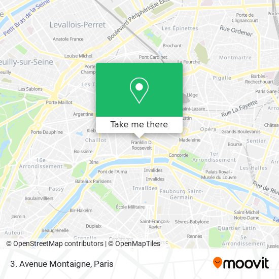 How to get to 3. Avenue Montaigne in Paris by Metro Bus RER