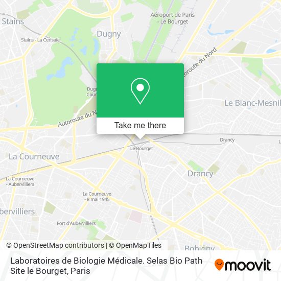 Mapa Laboratoires de Biologie Médicale. Selas Bio Path Site le Bourget