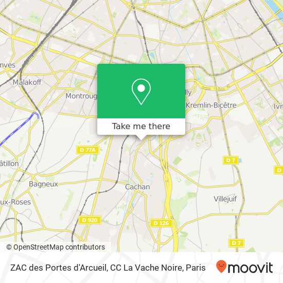Mapa ZAC des Portes d'Arcueil, CC La Vache Noire