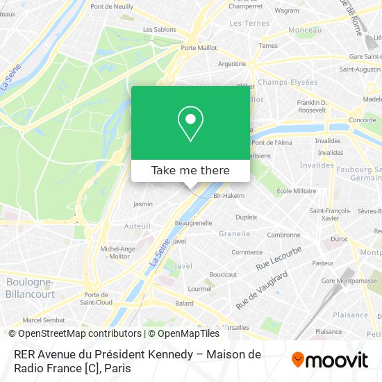 Mapa RER Avenue du Président Kennedy – Maison de Radio France [C]