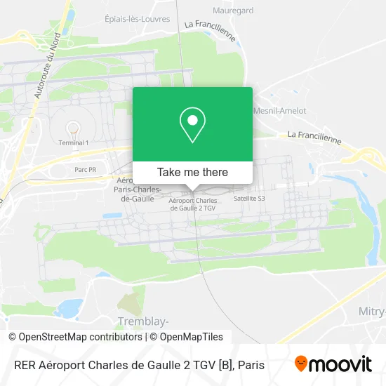 RER Aéroport Charles de Gaulle 2 TGV [B] map