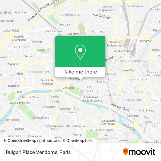 How to get to Bulgari Place Vendome in Paris by Bus, Metro, Train, RER or  Light Rail?