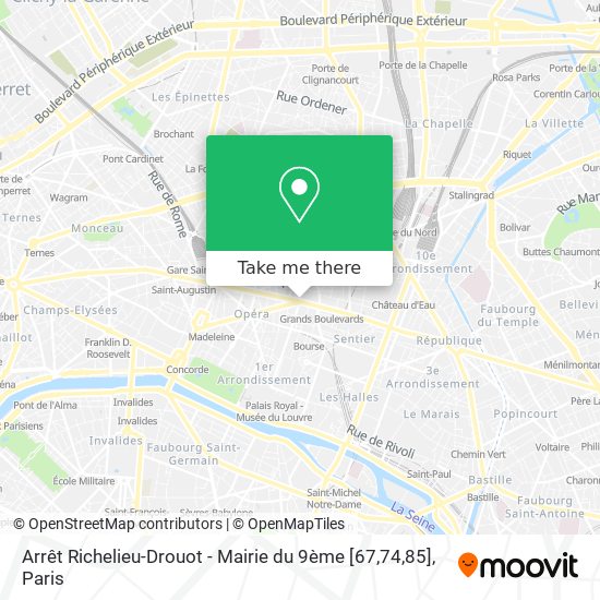 Mapa Arrêt Richelieu-Drouot - Mairie du 9ème [67,74,85]