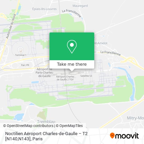 Noctilien Aéroport Charles-de-Gaulle – T2 [N140,N143] map