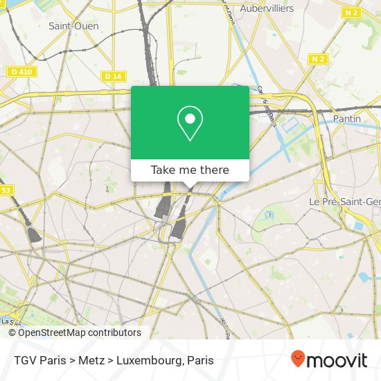 Mapa TGV Paris > Metz > Luxembourg