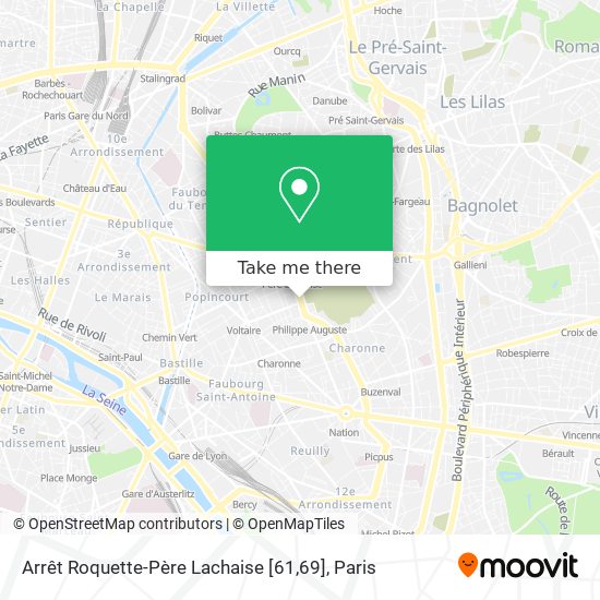 Mapa Arrêt Roquette-Père Lachaise [61,69]