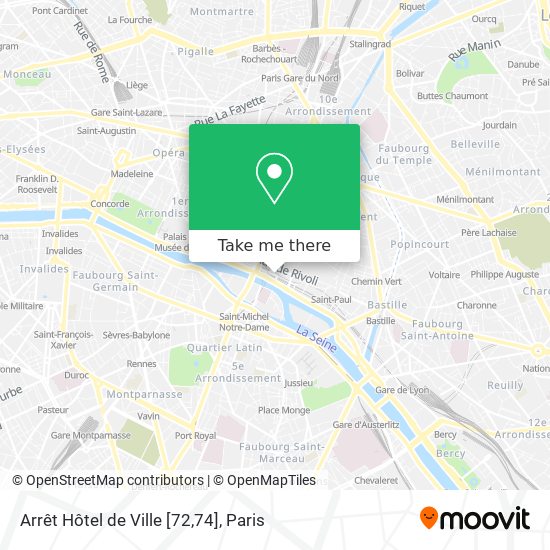 Mapa Arrêt Hôtel de Ville [72,74]