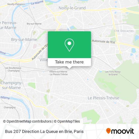 Bus 207 Direction La Queue en Brie map