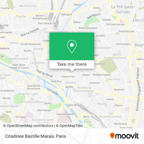 Mapa Citadines Bastille Marais