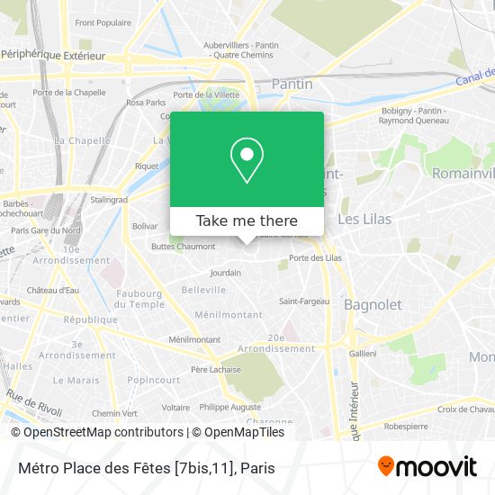 Mapa Métro Place des Fêtes [7bis,11]
