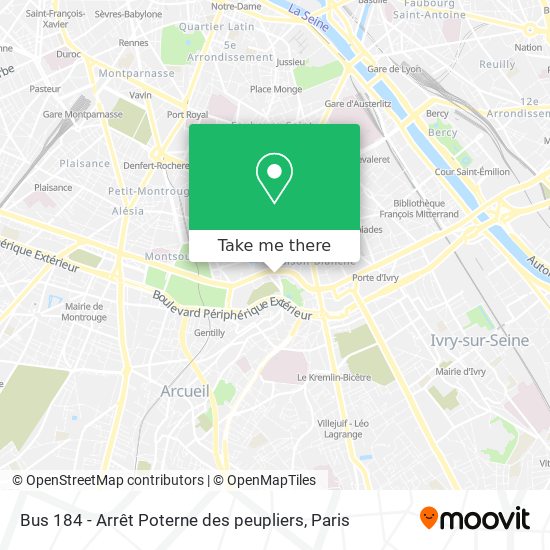 Bus 184 - Arrêt Poterne des peupliers map