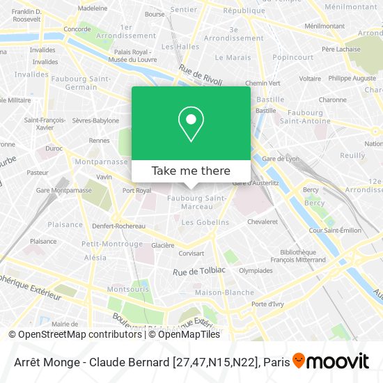 Arrêt Monge - Claude Bernard [27,47,N15,N22] map