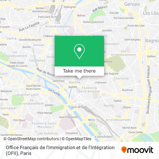 How to get to Office Français de l'Immigration et de l'Intégration (OFII)  in Paris by Metro, Bus or RER?