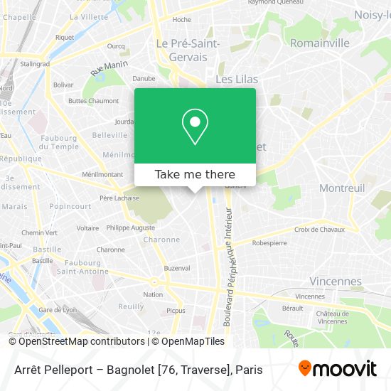 Mapa Arrêt Pelleport – Bagnolet [76, Traverse]