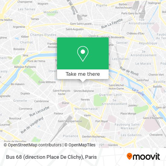 Mapa Bus 68 (direction Place De Clichy)