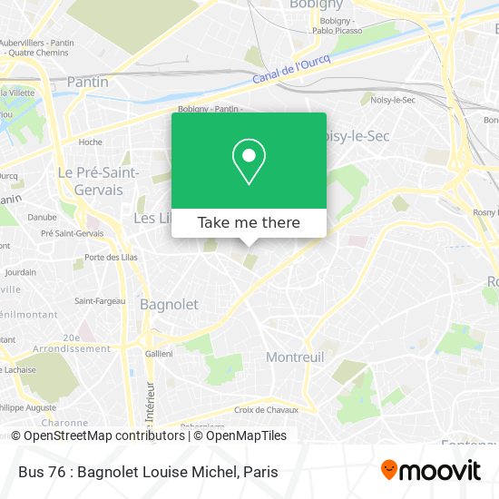 Mapa Bus 76 : Bagnolet Louise Michel
