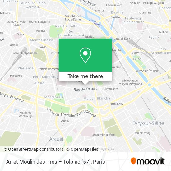 Mapa Arrêt Moulin des Prés – Tolbiac [57]