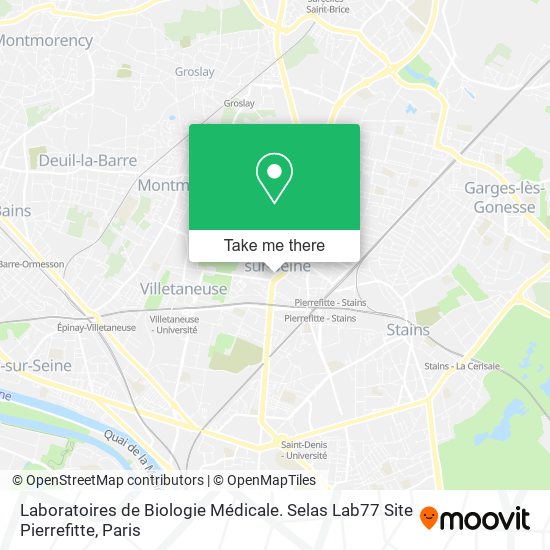 Mapa Laboratoires de Biologie Médicale. Selas Lab77 Site Pierrefitte