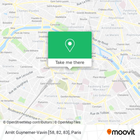 Mapa Arrêt Guynemer-Vavin [58, 82, 83]