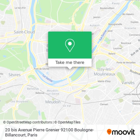 Mapa 20 bis Avenue Pierre Grenier 92100 Boulogne-Billancourt