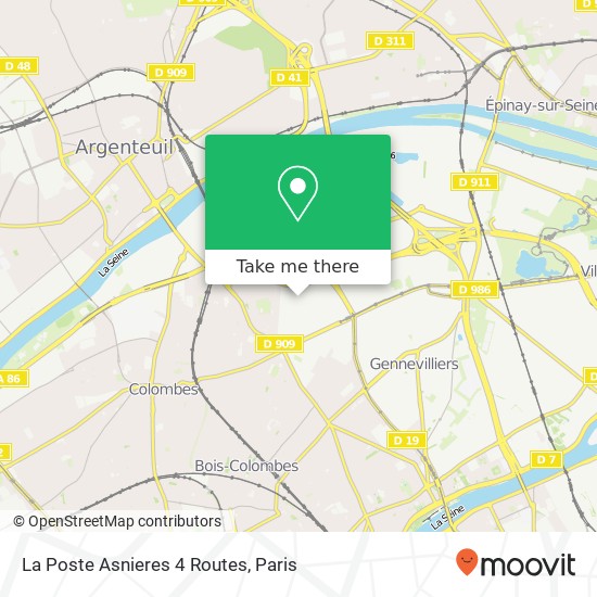 La Poste Asnieres 4 Routes map