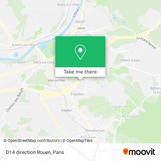D14 direction Rouen map