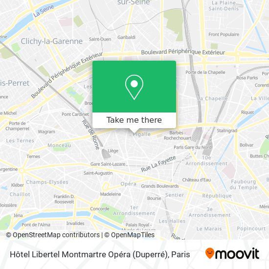 Mapa Hôtel Libertel Montmartre Opéra (Duperré)