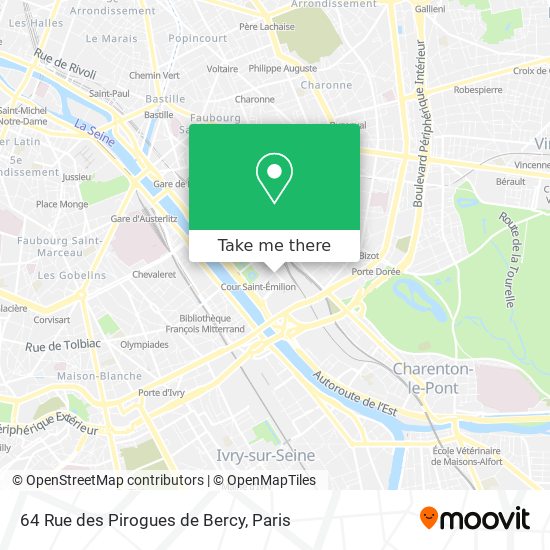 Mapa 64 Rue des Pirogues de Bercy