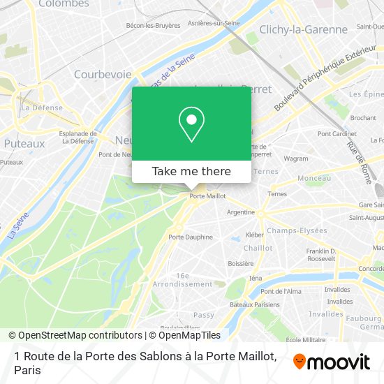 1 Route de la Porte des Sablons à la Porte Maillot map