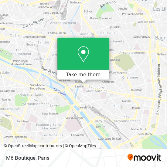 How to get to M6 Boutique in Paris by Metro, Bus or RER?