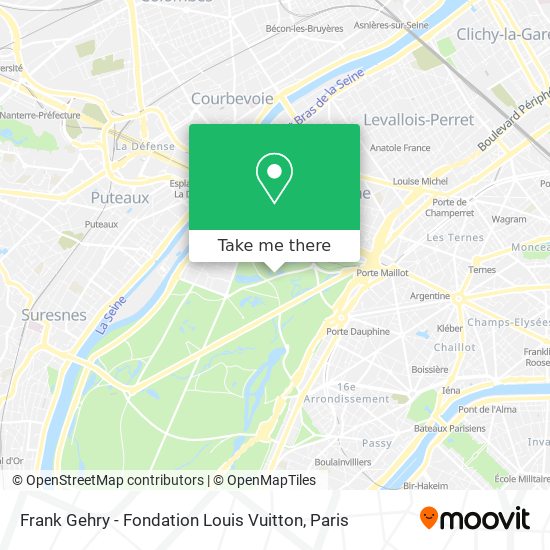 Ydmyg Cater kalender How to get to Frank Gehry - Fondation Louis Vuitton in Paris by Metro, Bus,  Train, RER or Light Rail?