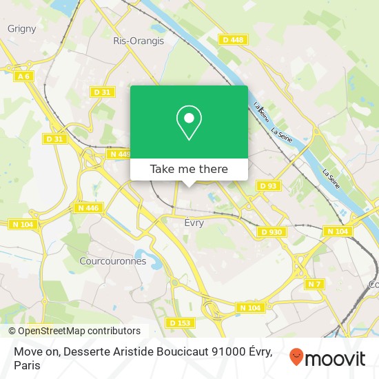 Mapa Move on, Desserte Aristide Boucicaut 91000 Évry