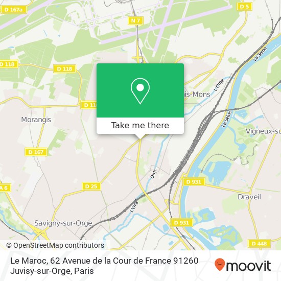 Mapa Le Maroc, 62 Avenue de la Cour de France 91260 Juvisy-sur-Orge