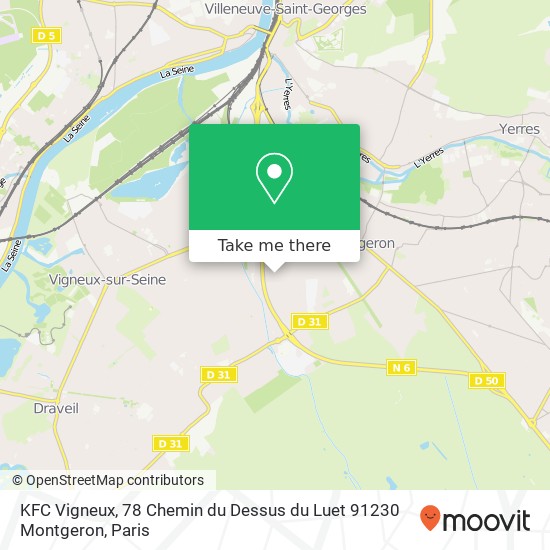 Mapa KFC Vigneux, 78 Chemin du Dessus du Luet 91230 Montgeron