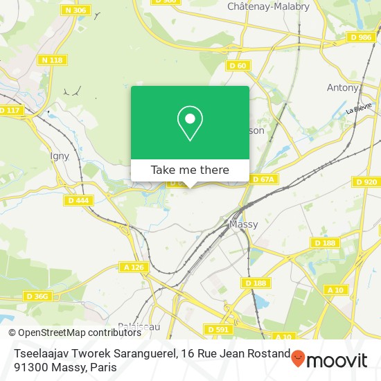 Mapa Tseelaajav Tworek Saranguerel, 16 Rue Jean Rostand 91300 Massy