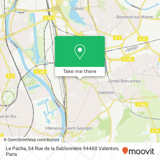 Mapa Le Pacha, 54 Rue de la Sablonnière 94460 Valenton