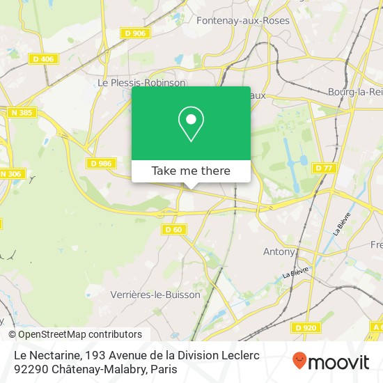 Mapa Le Nectarine, 193 Avenue de la Division Leclerc 92290 Châtenay-Malabry