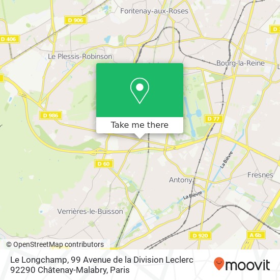 Mapa Le Longchamp, 99 Avenue de la Division Leclerc 92290 Châtenay-Malabry
