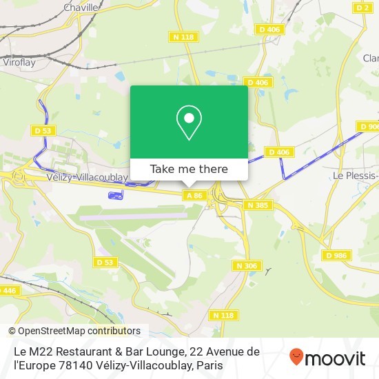 Le M22 Restaurant & Bar Lounge, 22 Avenue de l'Europe 78140 Vélizy-Villacoublay map