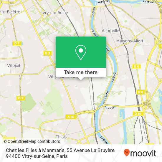 Mapa Chez les Filles à Manman's, 55 Avenue La Bruyère 94400 Vitry-sur-Seine