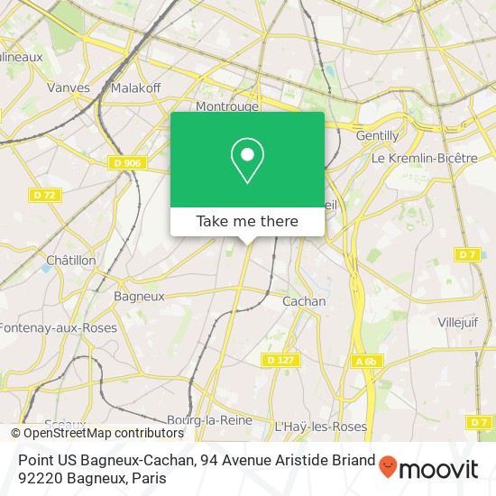 Mapa Point US Bagneux-Cachan, 94 Avenue Aristide Briand 92220 Bagneux
