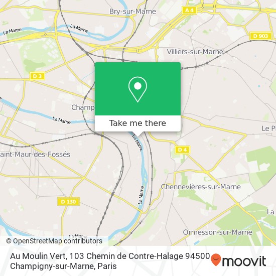 Mapa Au Moulin Vert, 103 Chemin de Contre-Halage 94500 Champigny-sur-Marne