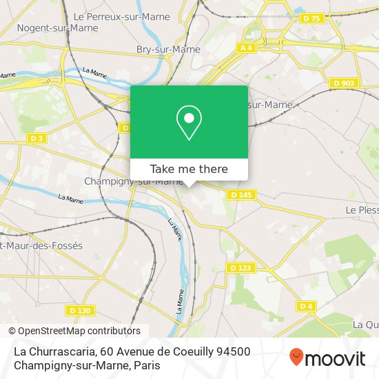 Mapa La Churrascaria, 60 Avenue de Coeuilly 94500 Champigny-sur-Marne