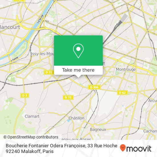 Mapa Boucherie Fontanier Odera Françoise, 33 Rue Hoche 92240 Malakoff