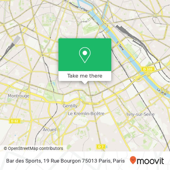 Mapa Bar des Sports, 19 Rue Bourgon 75013 Paris