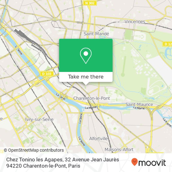 Chez Tonino les Agapes, 32 Avenue Jean Jaurès 94220 Charenton-le-Pont map