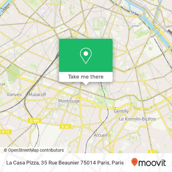 Mapa La Casa Pizza, 35 Rue Beaunier 75014 Paris