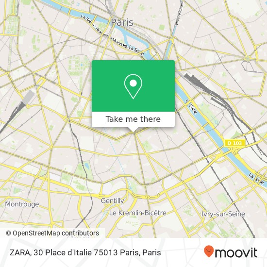 Mapa ZARA, 30 Place d'Italie 75013 Paris