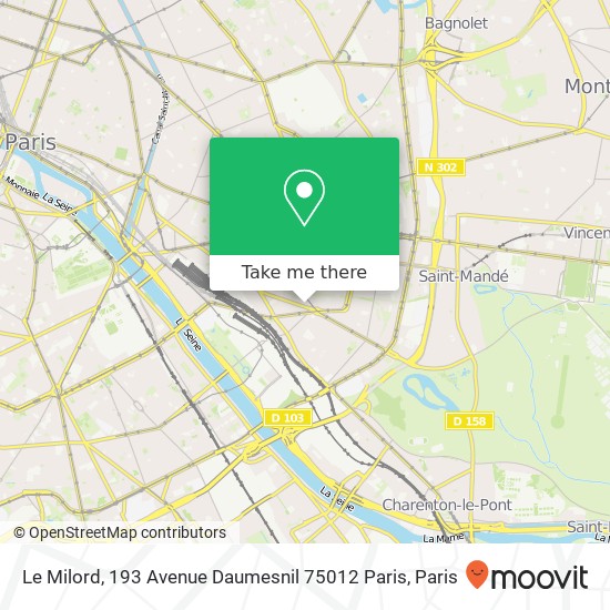 Le Milord, 193 Avenue Daumesnil 75012 Paris map